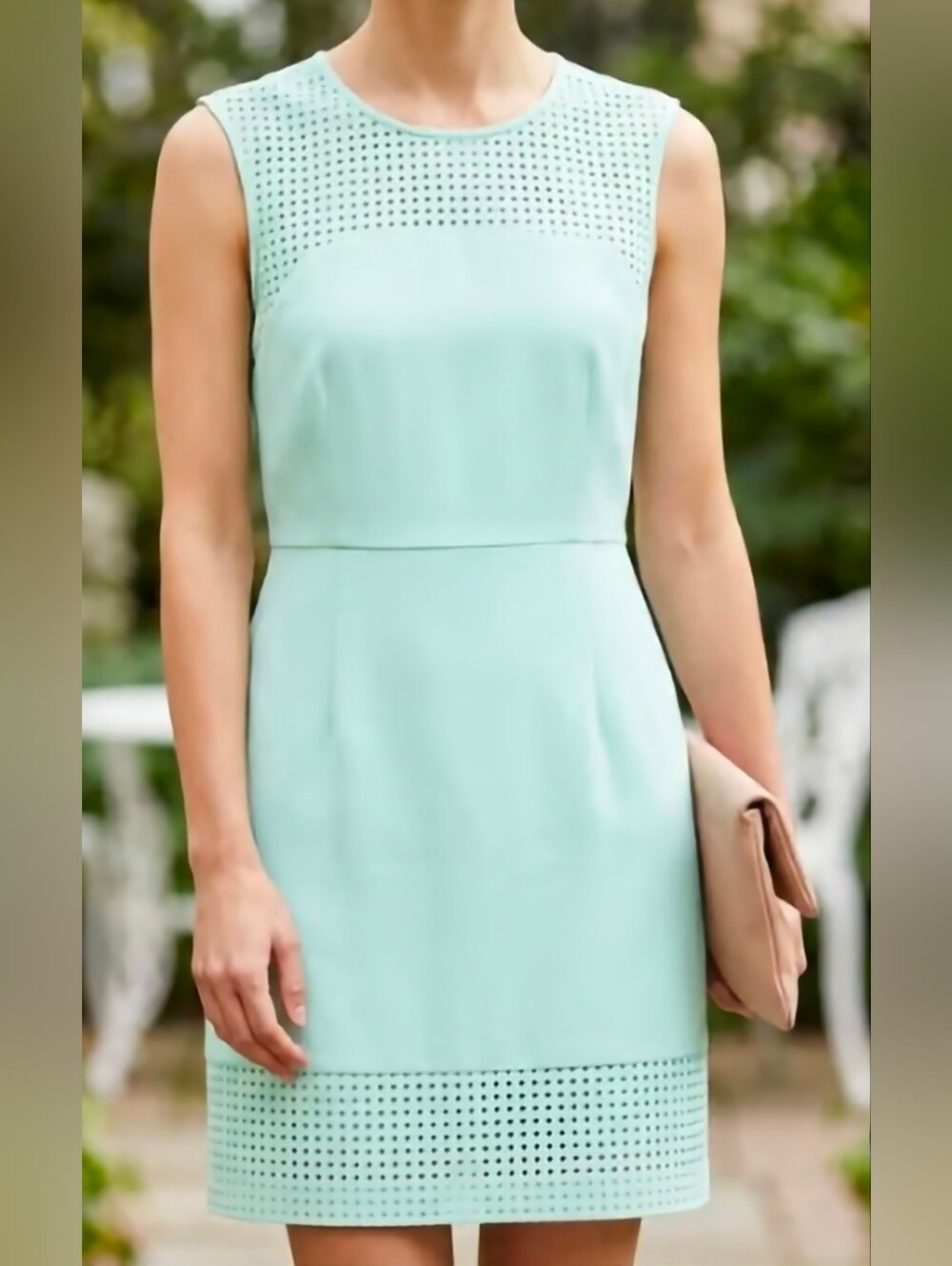 J. Crew Factory Mint Green Sleeveless Perforated Sheath Dress